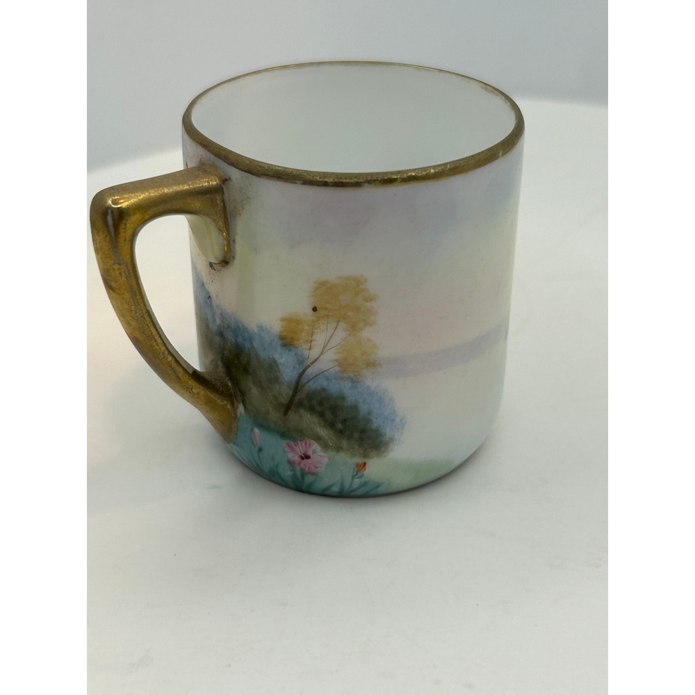 Hand Painted Porcelain Demitasse Cup & Saucer Set Swan Lake Landscape JAPAN - Picture 10 of 15